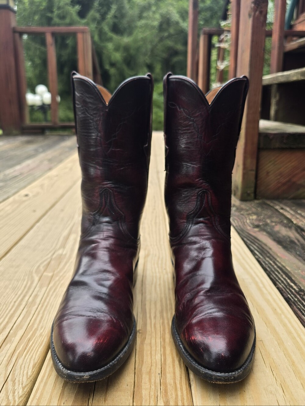 Lucchese, Vintage Womens Black Cherry Leather, Round Toe Roper Boots, Sz 8.5B - Picture 2 of 13